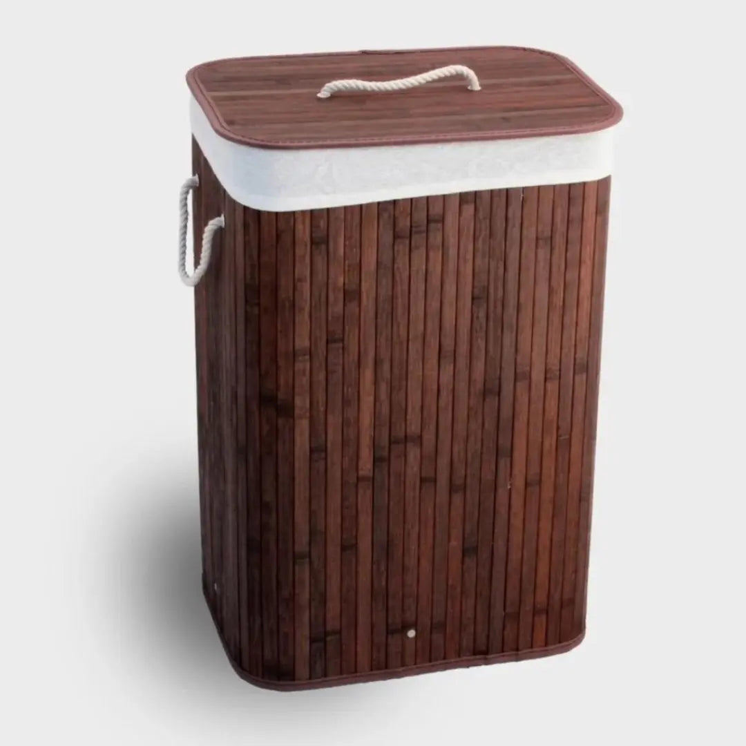 Cesto de Roupa Bambu com Tampa Retangular