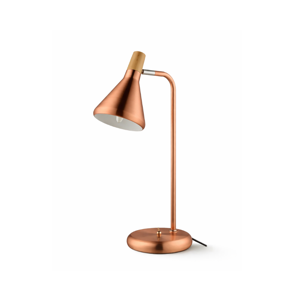 Luminária de Mesa Horn Metal e Madeira Cobre - Casual Light Studioluce