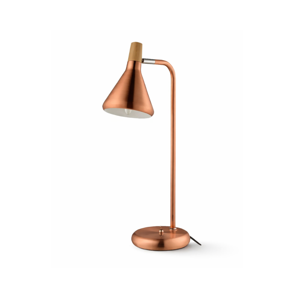 Luminária de Mesa Horn Metal e Madeira Cobre - Casual Light Studioluce